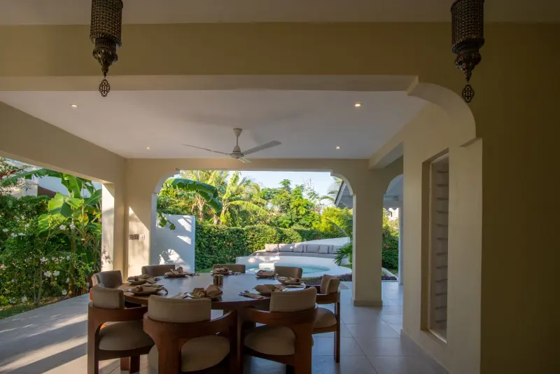 The covered dining terrace