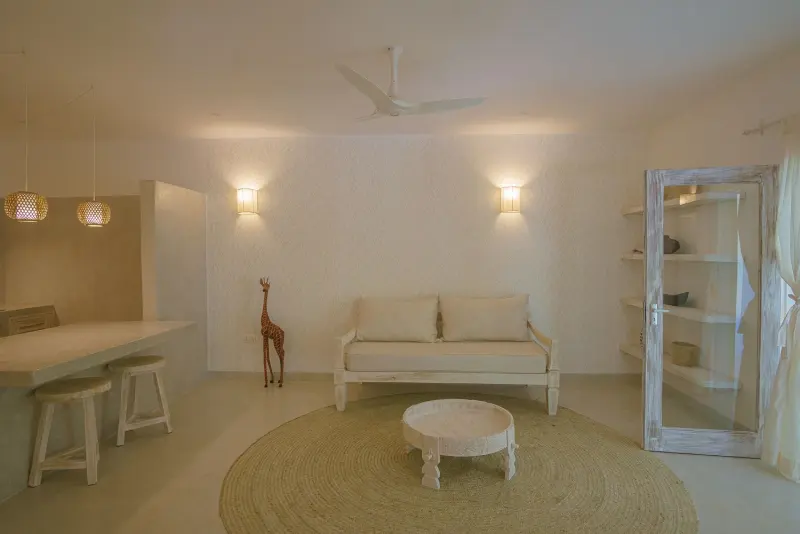 The living room with a white sofa